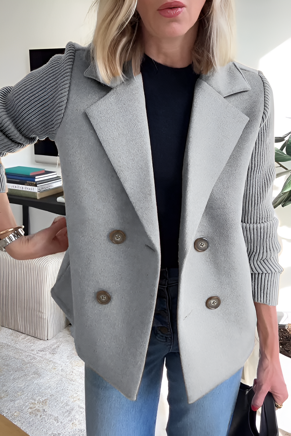 Knit Sleeves Blazer