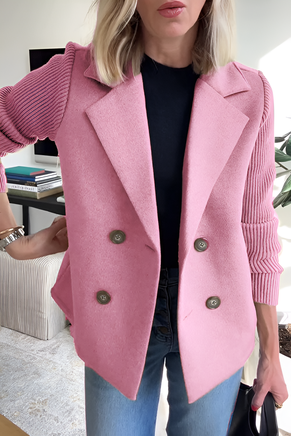 Knit Sleeves Blazer