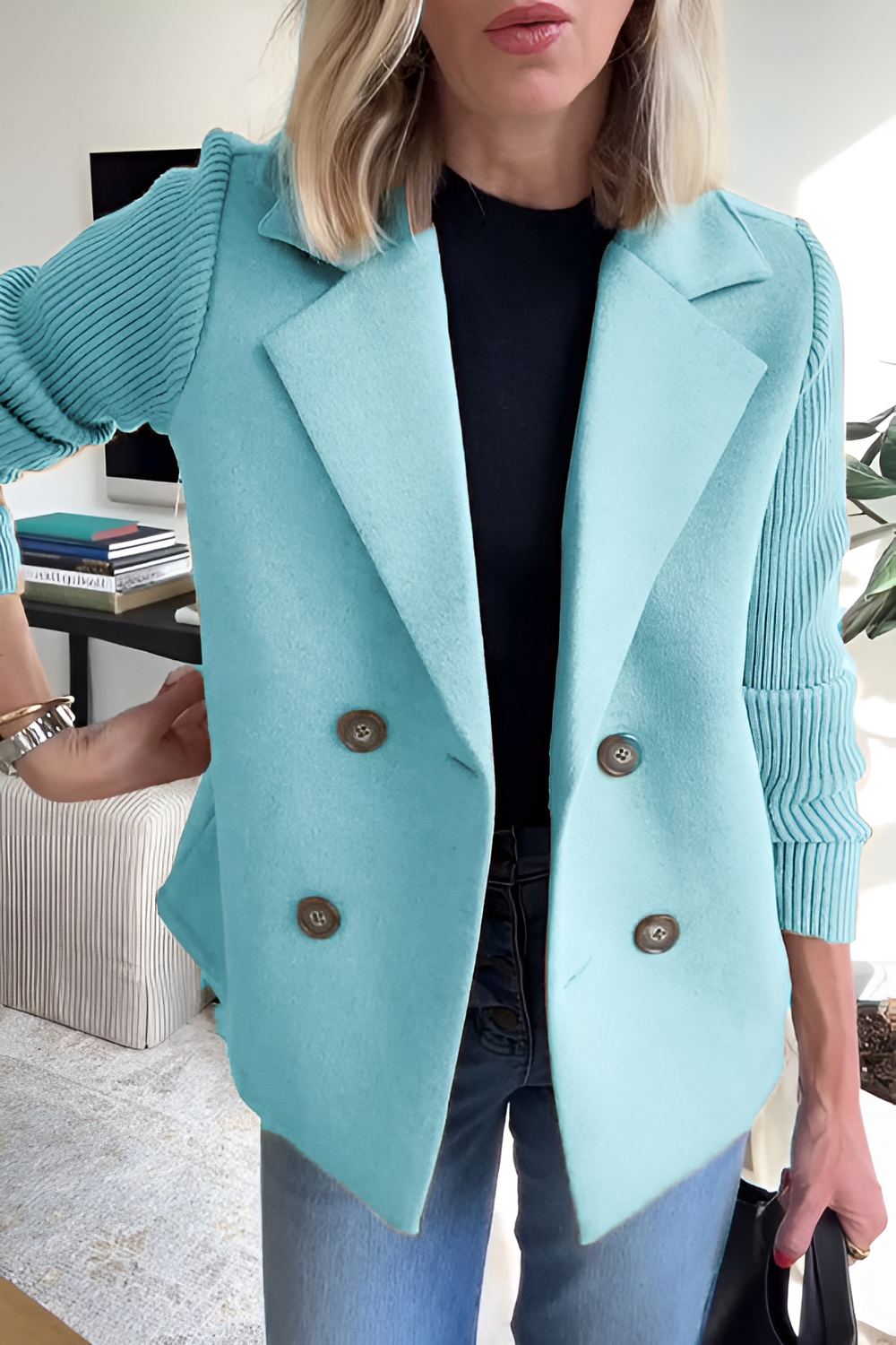 Knit Sleeves Blazer