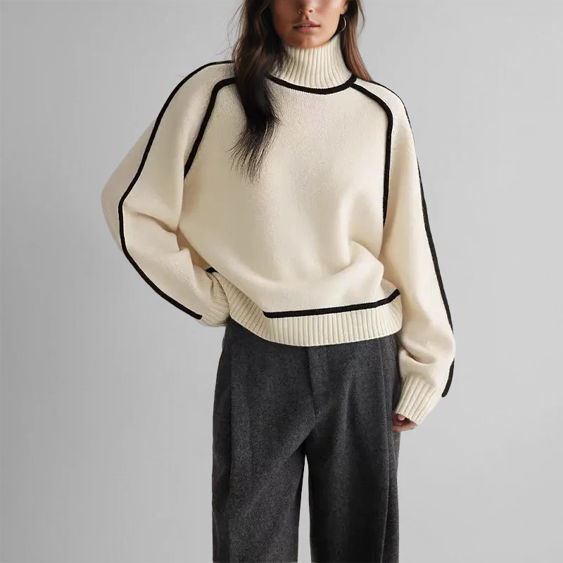 Soft-Knit Ribbed Neck Sweater