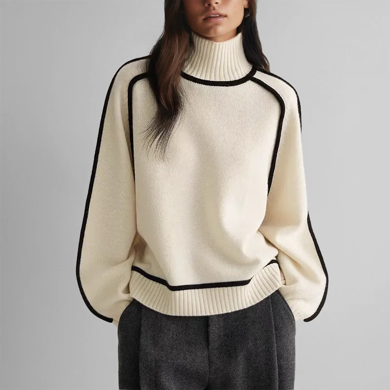 Soft-Knit Ribbed Neck Sweater