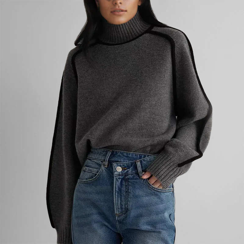 Soft-Knit Ribbed Neck Sweater