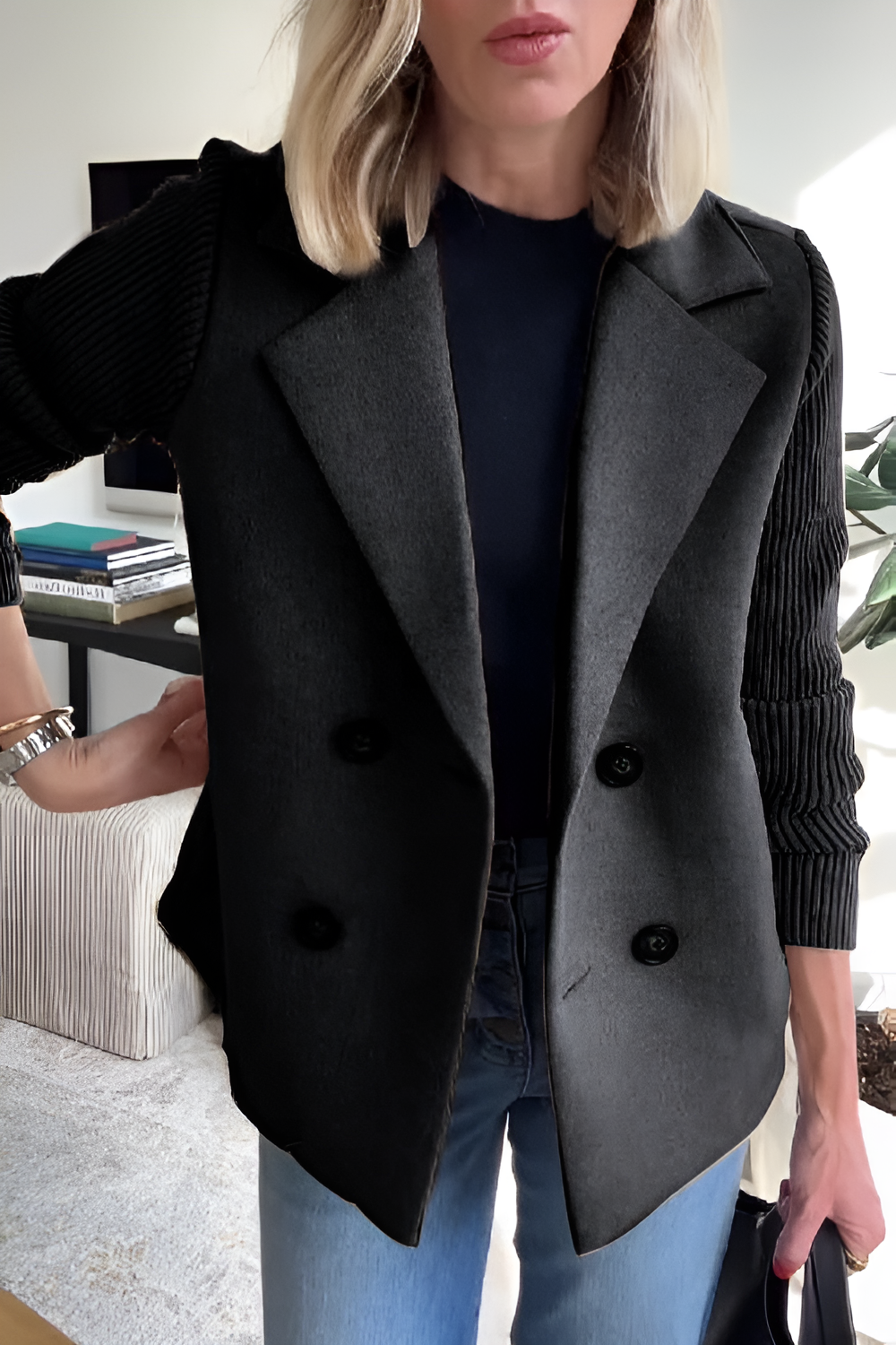 Knit Sleeves Blazer