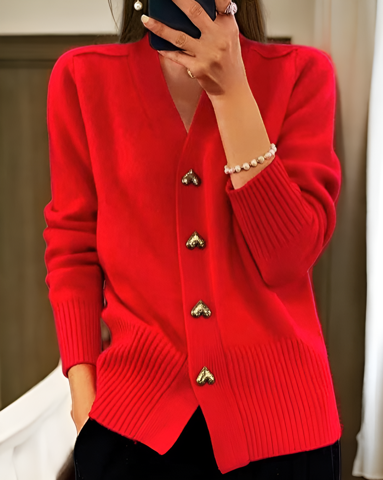 Cardigan With Heart-Shaped Buttons